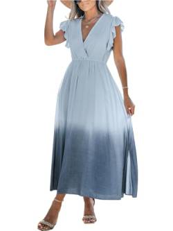 CUPSHE Damen Kleid V Ausschnitt Wickeloptik Ärmellos Farbverlauf Rüschen Maxikleid Freizeitkleider Maxi Dress Grau M von CUPSHE