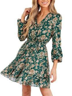 CUPSHE Damen Kleid V Ausschnitt Wickeloptik Langarm Blumenmuster Gestufter Saum A Linien Freizeitkleider Party Wrap Mini Dress Gelbe Blumen M von CUPSHE