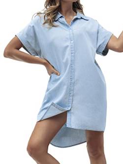 CUPSHE Damen Kurzarm Denim Shirt Kleid Sommer Knopfleiste vorne Relaxed Fit Shirts S von CUPSHE