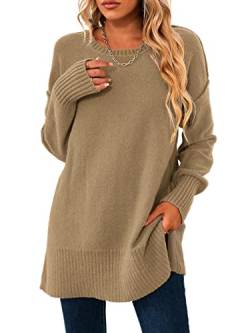 CUPSHE Damen Lässiger Pullover Langarm Oversized Pullover Sweater Solid Herbst Winter Rundhals Casual Knit, Brown, S von CUPSHE