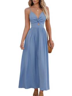 CUPSHE Damen Maxikleid Blumendruck Twisted V Ausschnitt Ärmellos Langes Kleid Sommer Casual Kleid, Blau, M von CUPSHE