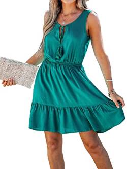 CUPSHE Damen-Minikleid, Quaste, Sommer, lässig, elastische Taille, Tank A-Linie, Kleid, cyan, L von CUPSHE