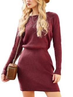 CUPSHE Damen Minipullover Strickpullover Kleid Langarm One Shoulder Winterkleid Asymmetrisches Minikleid Pullover Wein M von CUPSHE