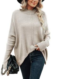 CUPSHE Damen Pullover, lässig, gestrickt, Stehkragen, Gerippter Strickpullover, Herbst Pullover mit Langen Ärmeln, umgekehrte Naht, Oversize Sweatshirt, Sand, XS von CUPSHE