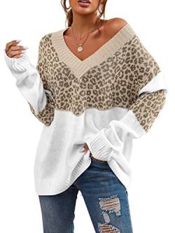 CUPSHE Damen-Pullover mit Leopardenmuster, Farbblock-Pullover, Winter, lässig, langärmelig, V-Ausschnitt von CUPSHE