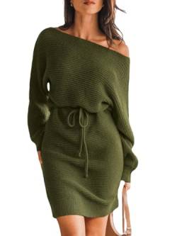 CUPSHE Damen-Pulloverkleid, langärmelig, Pullover, eine Schulter, Kordelzug, Olivgrün, X-Klein von CUPSHE