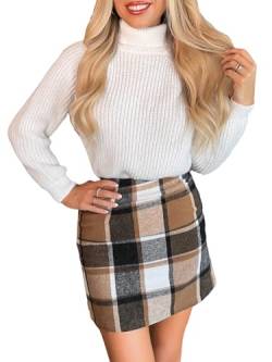 CUPSHE Damen Rock High Waist Karomuster Kurze Röcke Minirock Freizeitrock Elegant Mini Short Skirt Braun M von CUPSHE