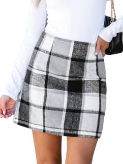 CUPSHE Damen Rock High Waist Karomuster Kurze Röcke Minirock Karierter Freizeitrock Elegant Mini Short Skirt Schwarz S von CUPSHE