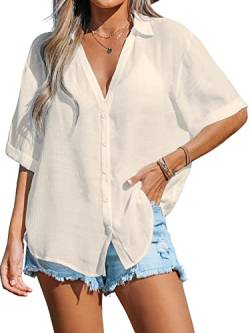 CUPSHE Damen-Shirt, halbtransparent, V-Ausschnitt, lässig, Strandkleidung, Bluse, Tops, kurzärmeliger Badeanzug, beige, M von CUPSHE