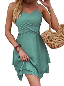 CUPSHE Damen Sommerkleid V Ausschnitt Crossover Wickel Spaghetti Trägerkleid A-Linien Gestufte Freizeitkleider Party Mini Dress Salbeigrün L von CUPSHE