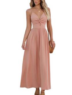 CUPSHE Damen Sommerkleid V Ausschnitt Twist Front Ärmellos Verstellbares Maxikleid Freizeitkleider Boho Party Beach Cami Dress Hautrosa S von CUPSHE