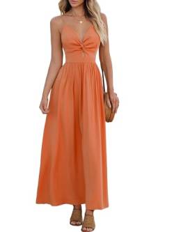 CUPSHE Damen Sommerkleid V Ausschnitt Twist Front Ärmellos Verstellbares Maxikleid Freizeitkleider Boho Party Beach Cami Dress Orange/Abendrot im Zickzackmuster L von CUPSHE