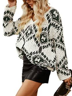 CUPSHE Damen Strickpullover V Ausschnitt Langarm Rautenmuster Zerrissen Grobstrick Pulli Oberteile Tops Lässig Chenille Knit Sweater Schwarz M von CUPSHE