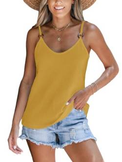 CUPSHE Damen Tank Top V Ausschnitt Ärmellose Ringen Spaghetti Oberteile Cami Tee Bluse Shirt Sommer Vest Knit Tops Gelb M von CUPSHE