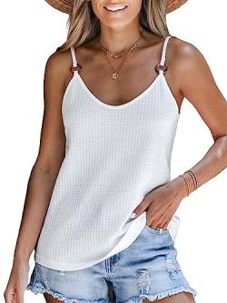 CUPSHE Damen Tank Top V Ausschnitt Ärmellose Ringen Spaghetti Oberteile Cami Tee Bluse Shirt Sommer Vest Knit Tops Weiß M von CUPSHE