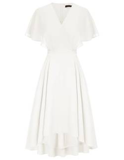 CURLBIUTY Damen Elegant Chiffon Kleid V-Ausschnitt Hohe Taille Cocktailkleid Sommer Kleider Weiß 36 von CURLBIUTY