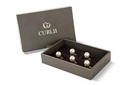 5x Perlen Curlies - 24 Karat vergoldet - Perle Beige | Brauthaarschmuck | Haarschmuck Hochzeit | 5PC-GE-PB von CURLII