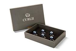 CURLII Perlen Curlie - Silber - Perle Blau | Designer hochwertiger Brauthaarschmuck | Haarschmuck | 5PC-SE-PBL von CURLII