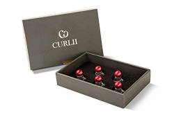 CURLII Perlen Curlie - Silber - Perle Bordeaux Rot | Designer hochwertiger Brauthaarschmuck | Haarschmuck | 5PC-SE-PBR von CURLII