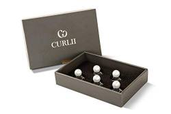 CURLII Perlen Curlie - Silber - Perle Weiss | Designer hochwertiger Brauthaarschmuck | Haarschmuck | 5PC-SE-PW von CURLII