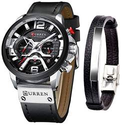 CURREN Herren-Armbanduhr, Quarz, Leder, Chronograph, Armbanduhr und modisches Armband, analoge Uhren für Herren, luxuriöse Armbanduhr, Geschenke für Vater, Freund, silber, Quarzuhr, Chronograph von CURREN