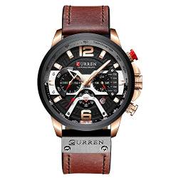 CURREN Herren-Armbanduhr, Quarz, analog, Kalender, Armbanduhr für Herren, modische wasserdichte Armbanduhr mit Lederband, Braun, Chronograph, Quarz-Uhrwerk von CURREN