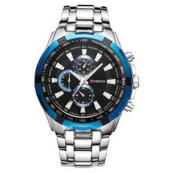 CURREN Herren-Armbanduhr, wasserdicht, Edelstahl, Quarz-Armbanduhr für Männer und Jungen, blau, Armband von CURREN