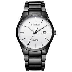 CURREN Herren-Armbanduhren, klassisch, schwarz/silber, Stahlband, Quarz, Analog-Armbanduhr mit Datum für Mann ..., schwarz / weiß, Armband von CURREN