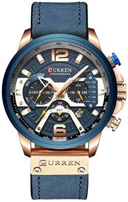 Curren Herren Militär Business Armbanduhr Fashion Trend Wasserdicht Quarz Uhr Edelstahl Casual Uhr blau von CURREN