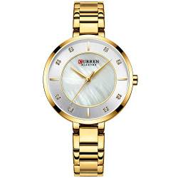 Damenuhren in Roségold Top Brand Armbanduhr Frauen Quarz Wasserdicht Damen Armbanduhr Damen Mädchen Uhr Uhr Gold White von CURREN