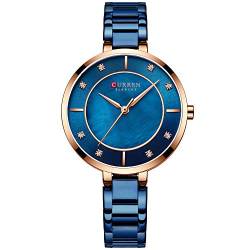 Damenuhren in Roségold Top Brand Luxus Armbanduhr Frauen Quarz Wasserdicht Damen Armbanduhr Damen Mädchen Uhr Uhr blau von CURREN