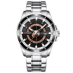 Sport Herren-Armbanduhr Top Marke Luxus Militär Business Fashion Casual Herren Uhr Edelstahl Quarz Herren Armbanduhr 8359, silber, schwarz von CURREN