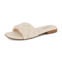CUSHIONAIRE Damen Franca gewebte Slide-Sandale + Memory-Schaumstoff, breite Breiten erhältlich, Stein, 37 EU von CUSHIONAIRE
