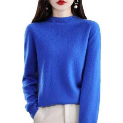 CUSON Kaschmir-Pullover für Damen, 100% Kaschmir, langärmelig, Rundhalsausschnitt, weich, warm, Strickpullover, Klein Blau, XL von CUSON