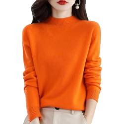 CUSON Kaschmir-Pullover für Damen, 100% Kaschmir, langärmelig, Rundhalsausschnitt, weich, warm, Strickpullover, Orange, M von CUSON