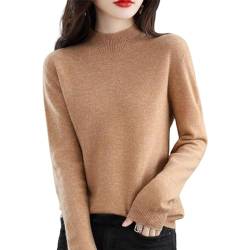 CUSON Kaschmir-Pullover für Damen, 100% Kaschmir, langärmelig, Rundhalsausschnitt, weich, warm, Strickpullover, braun, L von CUSON
