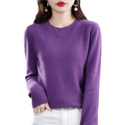 CUSON Kaschmir-Pullover für Damen, 100% Kaschmir, langärmelig, Rundhalsausschnitt, weich, warm, Strickpullover, deep purple, XL von CUSON