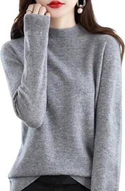 CUSON Kaschmir-Pullover für Damen, 100 % Kaschmir, langärmelig, Rundhalsausschnitt, weich, warm, Strickpullover, grau, S von CUSON