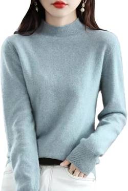 CUSON Kaschmir-Pullover für Damen, 100 % Kaschmir, langärmelig, Rundhalsausschnitt, weich, warm, Strickpullover, himmelblau, XL von CUSON