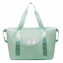 Faltbare Reisetasche für Damen, leicht, 20–35 l, große Kapazität, Reißverschluss, einziehbarer Boden, feste Nähte, grün von CUSROS