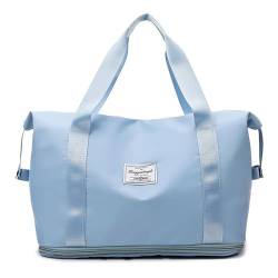 Faltbare Reisetasche für Damen, leicht, 20–35 l, große Kapazität, Reißverschluss, einziehbarer Boden, feste Nähte, hellblau von CUSROS