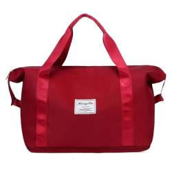 Faltbare Reisetasche für Damen, leicht, 20–35 l, große Kapazität, Reißverschluss, einziehbarer Boden, feste Nähte, rot von CUSROS