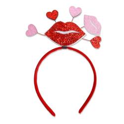 Red Love Stirnband Damen Herzform für Valentinstag Romantisches Haarband mit Glänzenden Pailletten Feder Dekoration Anti-Rutsch Perfekt Hochzeit Abschlussball B von CUSROS