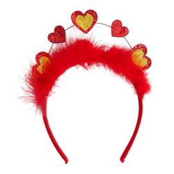 Red Love Stirnband Damen Herzform für Valentinstag Romantisches Haarband mit Glänzenden Pailletten Feder Dekoration Anti-Rutsch Perfekt Hochzeit Abschlussball F von CUSROS