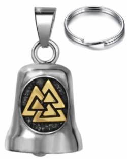 CUSTOMprivé Motorradglocke Wikinger Glücksbringer Biker Guardian Bell Schlüsselanhänger Valknut, Lucky Charm Lieferung in Samtbeute von CUSTOMprivé