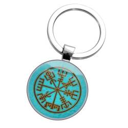 Schlüsselanhänger Viking Kompass Keltischer Vegvisir, Geschenk Glücksbringer, nordisch, keltisch, Dekoration unter Glaskuppel (Türkisblau) von CUSTOMprivé