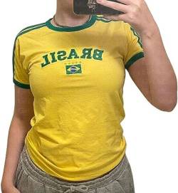 CUTEGAL Y2k Tops für Frauen Brasilien Crop Top Y2k T-Shirts Y2k Shirt Grafik Tees für Frauen Vintage 90er Streetwear Shirts, Brasilien-A, Groß von CUTEGAL