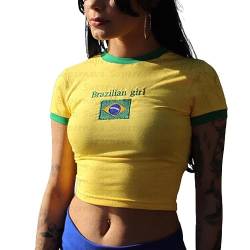 CUTEGAL Y2k Tops für Frauen Brasilien Crop Top Y2k T-Shirts Y2k Shirt Grafik Tees für Frauen Vintage 90er Streetwear Shirts, Brasilien-d, Groß von CUTEGAL