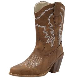 CUTEHEELS Damen Vintage Slip-On Cowboy/Western Stiefeletten mit Blockabsätzen (Braun, 46) von CUTEHEELS