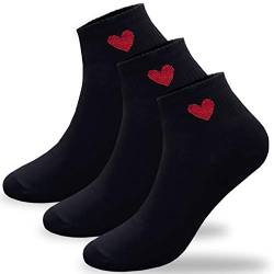Cutie Mango Damen Sneaker-Socken mit roten Herzen, 5 Farben, 3 bis 10 Paar - mehrfarbig - von CUTIE MANGO